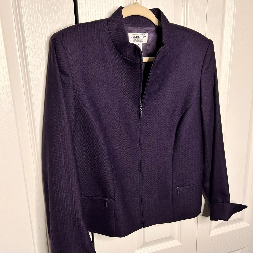 Pendleton Blue Wool Blazer Jacket 14 Zip Mandarin… - image 6